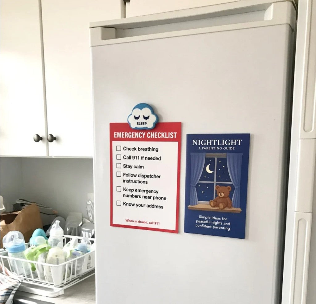 Red flag emergency card on refrigerator