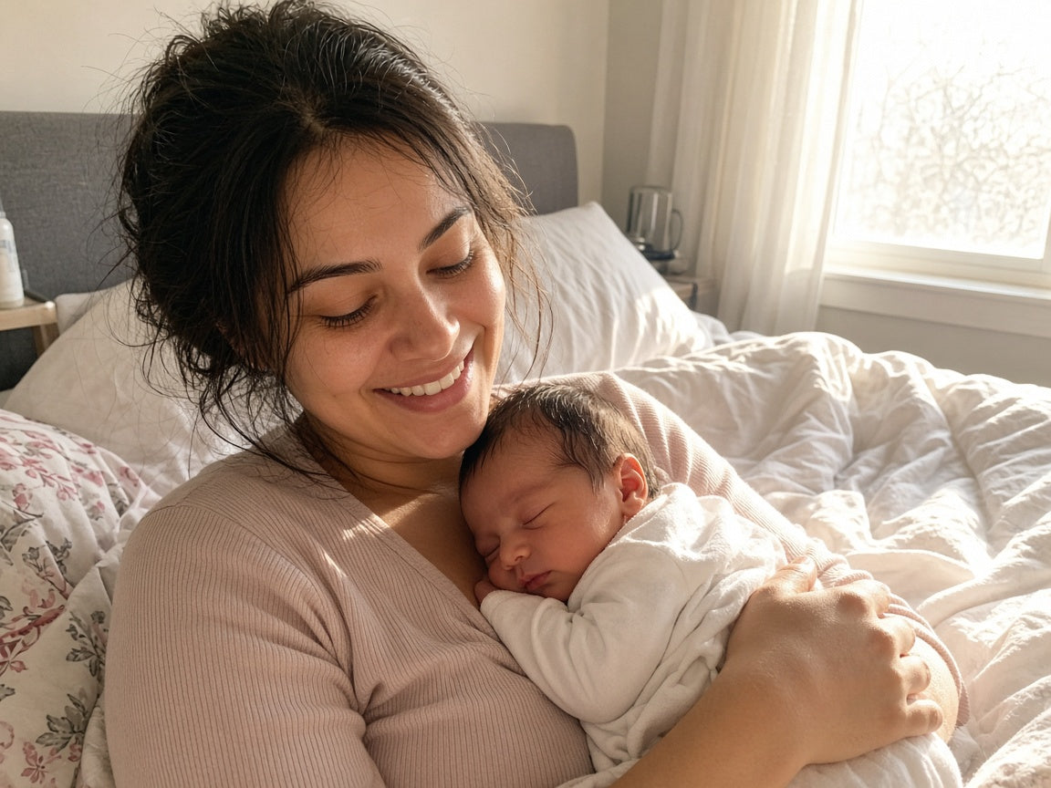 Sarah with Olivia — one month later