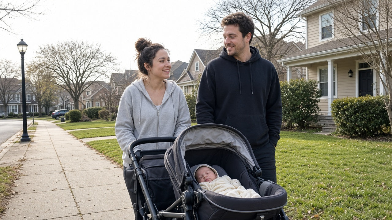 Parents leaving hospital with newborn — night one